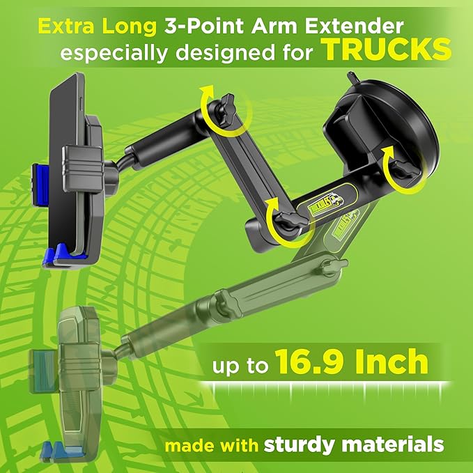 Cell Phone Mount for Truck Phone Holder for Truck Drivers - Heavy Duty Suction Cup, iPhone Holder for Dashboard Window 16.9 inch Long, for iPhone & Samsung, Semi Trucker, Blue