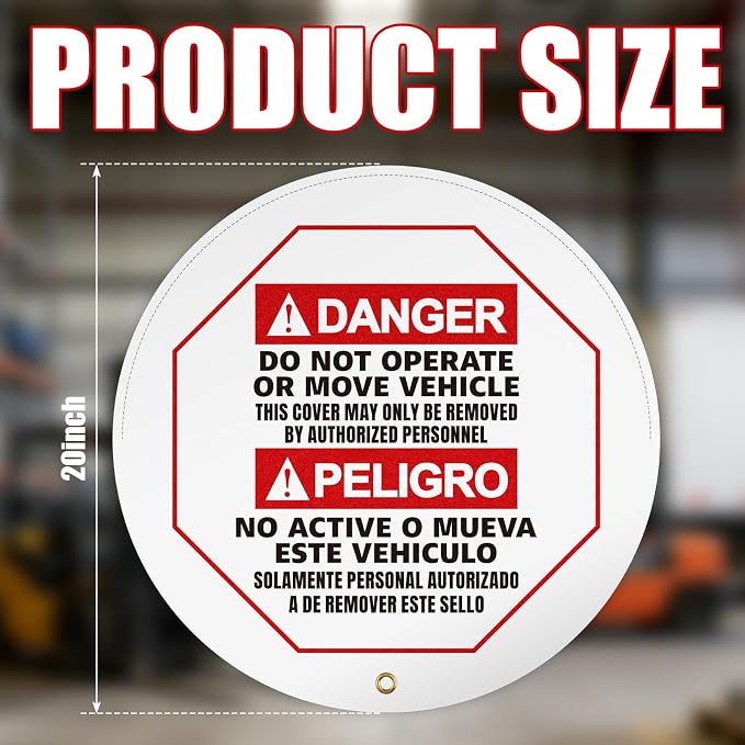 1 Pcs Steering Wheel Cover for Lockout Tagout - 20" Danger Do Not Operate Bilingual Reinforced Vinyl for Trucks Pallet Jacks Forklifts