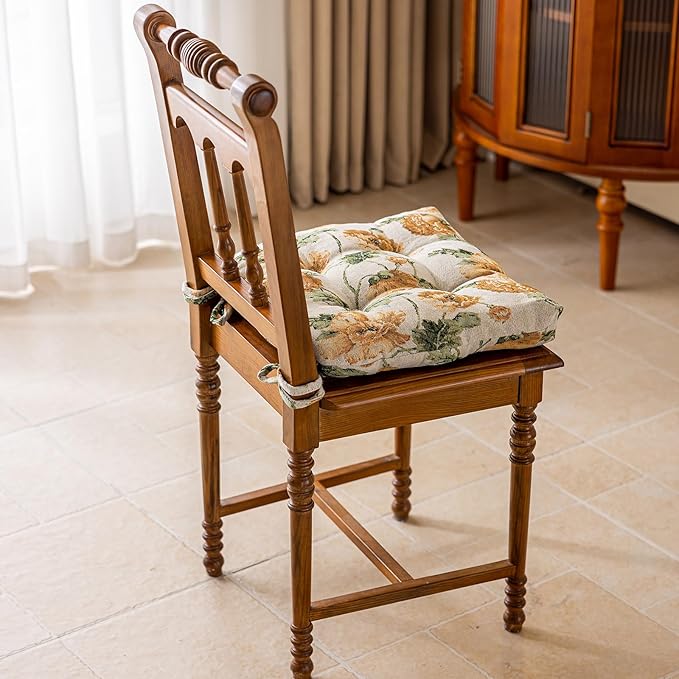 vctops Farmhouse Floral Print Chair Cushions with Ties U-Shaped Soft Comfortable Chair Pads Non Slip Seat Cushions for Indoor Dining Room and Kitchen Chairs (Flower D,18"x18")
