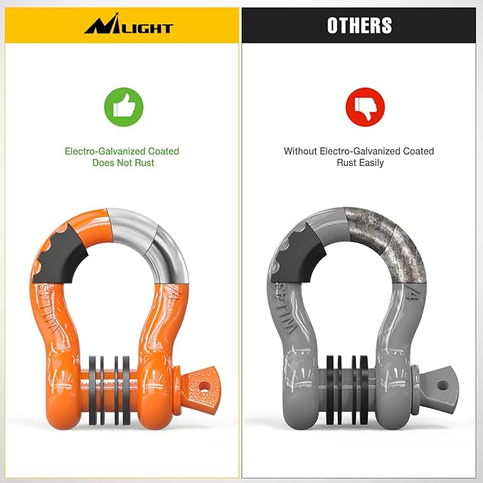 Nilight 2 Pack 3/4" D-Ring Shackle 4.75 Ton (9500 Lbs) Capacity with 7/8" Pin Heavy Duty Off Road Recovery with Isolators & Washer Kit for Jeep Truck Vehicle, Orange (90051B)