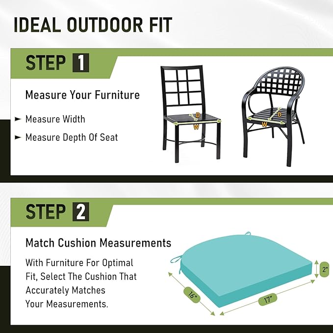 Basic Beyond Outdoor Chair Cushions Set of 4, Outdoor Cushions for Patio Furniture, Water Resistant Patio Chair Cushions with 2 Ties, 17x16x2, Teal