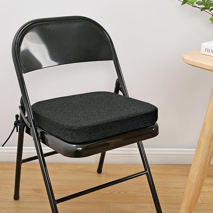 SINOSSO Memory Foam Chair Cushions for Folding Chairs 6 Pack, Thickened 2" Square Pads with Ties for Kitchen Chairs, Indoor Non-Slip Dining Chair Seat Cushions (Set of 6, Black)