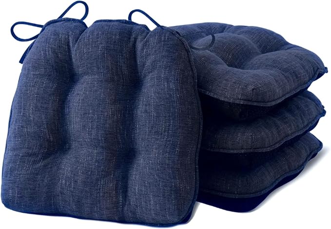 IPYNBAP Chair Cushions for Dining Chairs Set of 4, Kitchen Chair Cushions, Chair Pads with Ties and Non Slip Backing, Tufted Memory Foam Seat Cushion 4 Pack, 18" x 18" x 4", Navy Blue