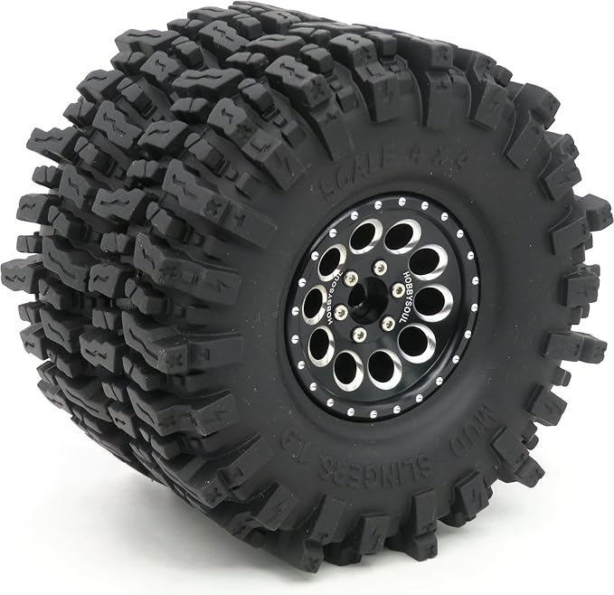 HOBBYSOUL 1.9 Beadlock Wheels and Tires Set 120mm Soft Sticky Mud slingers 1.9 Tires Wheels Black Rims for 1/10 rc Crawler Traxxas TRX4 Axial SCX10, (4 Pack)