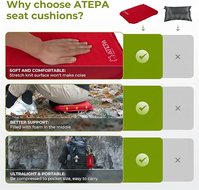 ATEPA Inflatable Seat Cushion, Compact Self-Inflating Seat Cushion for Stadium Airplane Air Travel Bleacher Camping, Blow Up Foam Seat Pad for Outdoor Sports Events Backpacking Hiking Sitting
