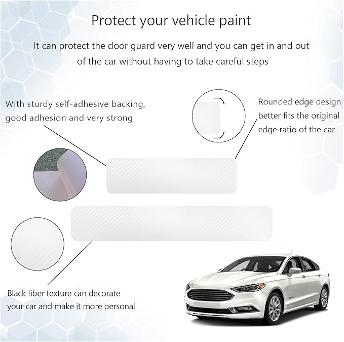 Dickno 4 PCS Car Door Sill Protector, 3D Carbon Fiber Auto Door Entry Edge Guard Protection Trim, Anti-Scratch Threshold Cover Strips, Sill Protection Sticker for Car SUV Truck (White)