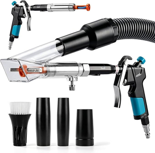 Car Interior Cleaning Gun with 2-in-1 Air Blower Attachments, Detailing Brush and Swivel Connector – for Car Seats, Carpets, Dashboards, Floor Mats, Air Vents, Pet Hair Removal and Rapid Drying