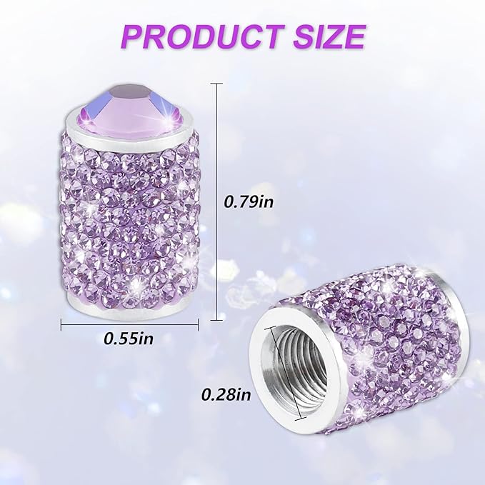 Alpmosn Car Wheel Tire Valve Caps, 4 PCS Bling Tire Valve Caps, Crystal Tire Caps Shinny Rhinestone for Women, Universal Car Dustproof Tire Valve Caps for Cars, Trucks, SUV and Motorcycles (Purple)