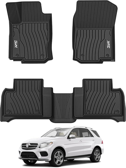 3W Floor Mats for 2012-2019 Benz ML/GL/GLE/GLS Series (ML/GL/GLE/GLS 350/450/550/63 AMG), TPE All Weather Custom Fit Floor Liner for 1st and 2nd Row Full Set Car Mats, Black