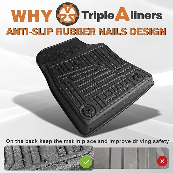 TripleAliners All Weather Floor Mats Compatible with 2025 2026 Nissan Kicks Interior Accessories 1st & 2nd Row Floor Liners Custom Fit Anti-Slip TPE Full Coverage Protection Waterproof Car Mats