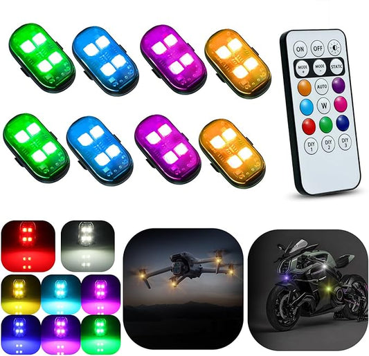8PCS Flashlight, 8 Colors Waterproof Flashights, Type-C Rechargeable LED Warning Light for Motorcycle Bike Drone Aircraft Car New Year