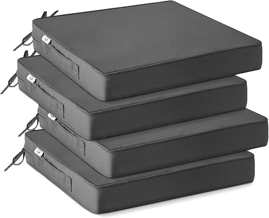 IPYNBAP Outdoor Chair Cushions Set of 4 -Waterproof Outdoor Seat Cushions for Patio Furniture, Patio Chair Cushion with Handle and Ties, Out Door Chair Pads,18.5x16x3-Square, Darkgrey