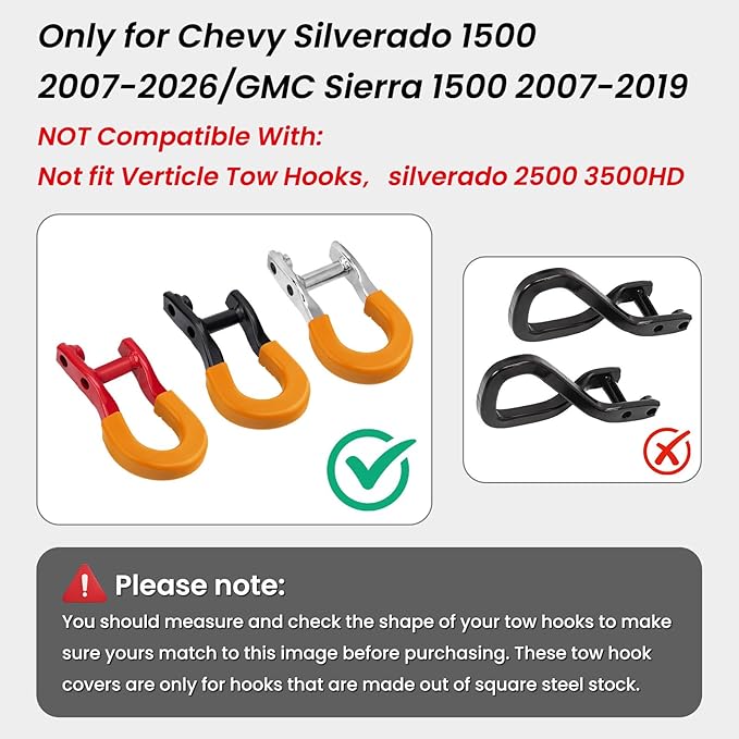 Extended Tow Hook Covers for Silverado 1500 2007-2026/GMC Sierra 1500 2007-2019, Tow Hooks Covers Compatible with Chevrolet Silverado 1500 Accessories Orange (Not fit Verticle Tow Hooks)