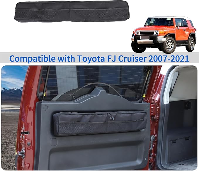 Car Trunk Organizer Compatible with Toyota FJ Cruiser 2007-2021, Back Door Panel Storage Organizer Multi-Compartment Oxford Cloth Car Storage Bag Space Saving (Black)