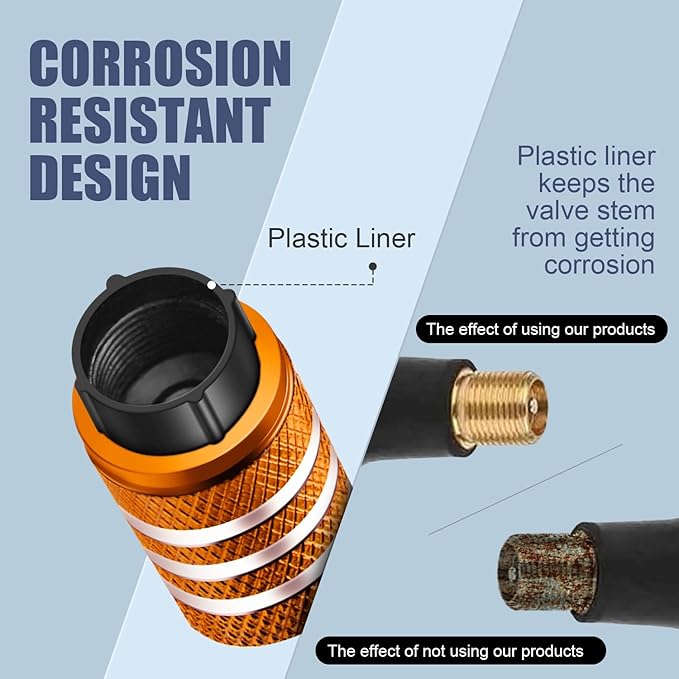 Tire Valve Stem Caps Cover - (5 Pack) Tire Air Cap N2 Nitrogen Metal with Plastic Liner Corrosion Resistant Leak-Proof for Car Truck Motorcycle Bike Orange
