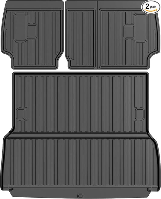 AOMSAZTO Cargo Mat and Backrest Mat Compatible with Toyota Land Cruiser 2024-2025: TPE All Weather Protection Car Cargo Liner - 1st & 2nd Row - Rubber Trunk Mat (Only for 5 Seat)