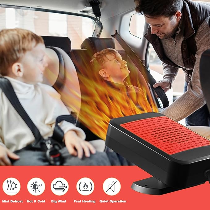 Portable Car Heaters for Vehicle,12V Car Heater that Plugs into Cigarette Lighter,200W Fast Heating Car Defroster Defogger 360° Rotatable 2 in 1 Heating & Cooling (Red)