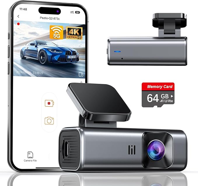 galphi 4K Dash Cam Front, Built-in 5G WiFi, 64GB Card Included, Dash Camera for Cars, Mini Dashcam with Super Night Vision, Loop Recording, G-Sensor, 24 Hours Parking Monitor, Support 256GB Max