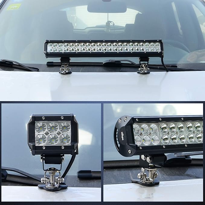 Nilight LED Light Bar Mounting Bracket 2PCS Universal Adjustable Pillar Hood Work Lamp Mount Clamp Holder for Off-Road Truck SUV, Silver-2