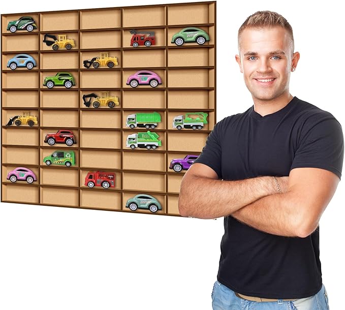 Menkxi 1 Pcs 50 Space Toy Car Display Case Wooden Wheels Shelf Wall Mounted Toy Car Storage Car Display Shelf Birthday Gift for Cars, Collectibles, Toy Figurines, Tiny Dolls, Shot Glasses