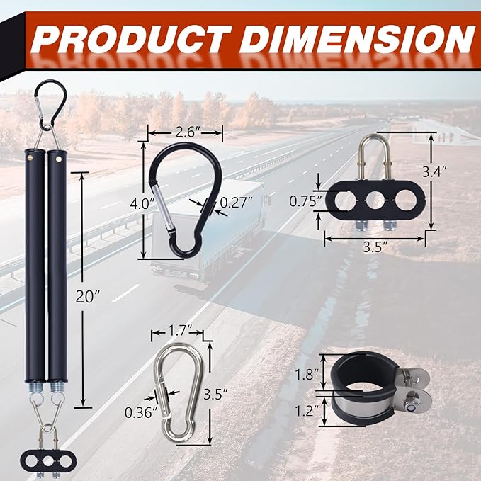 CheeMuii 20" Double Tender Spring Kit with 3in1 Hose Holder and 3-Hole Clamp Holder Heavy Duty Tender Spring for Semi Truck Air Lines Kit 2 Style Air Lines Holders for Semi Truck Trailer Tractor
