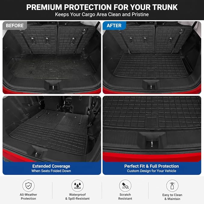 Cargo Mat for 2023 2024 2025 2026 Honda Pilot All Weather TPE Trunk Mat Cargo Liner Back Seat Cover for Pilot Car Accessories (2-in-1 Trunk Liner)