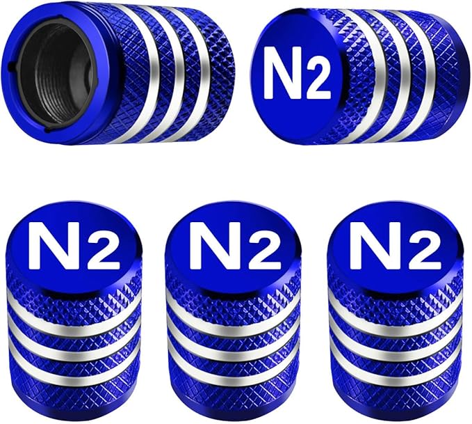 Tire Valve Stem Caps Cover - (5 Pack) Tire Air Cap N2 Nitrogen Metal with Plastic Liner Corrosion Resistant Leak-Proof for Car Truck Motorcycle Bike Blue