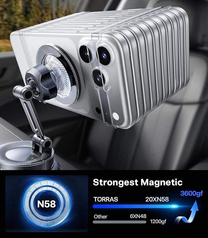 TORRAS 2026 Upgraded Vacuum Car Phone Holder for MagSafe Car Mount [98+ LBS Strongest Suction | 24 N58 Magnets] 360° Adjustable Magnetic Phone Holders for Your Car, for iPhone 17-12 Pro Max Plus Air