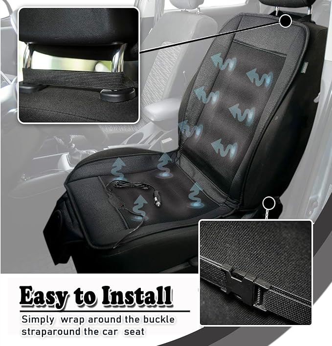 ZONETECH Cooling Car Seat Cushion 12V Black Automotive Adjustable Temperature Comfortable Cooling Car Seat Cover