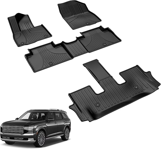 Floor Mats Compatible with 2026 Hyundai Palisade 7/8 Seats Gasoline (Not Hybrid)- Custom Fit TPE Anti-Slip Floor Lienrs - All Weather Floor Mats for Palisade 2026 Accessories Black