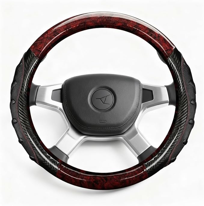 Heavy Duty Truck Steering Wheel Cover 17.5-18 Inch, Carbon Fiber with Anti-Slip Grip, X-Large Wheel Protector for Commercial Semi-Trucks, Buses and RVs (Red/Black) | Fits most 17.5-18 in semi truck, bus and RV wheels; X-large heavy duty cover with anti...