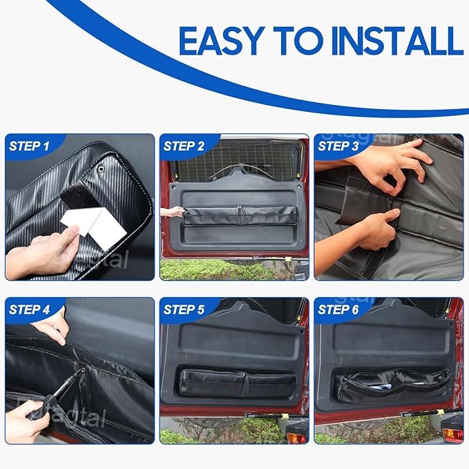 Car Trunk Organizer Compatible with Toyota FJ Cruiser 2007-2021, Back Door Panel Storage Organizer Multi-Compartment Oxford Cloth Car Storage Bag Space Saving (Carbon Fiber Pattern)