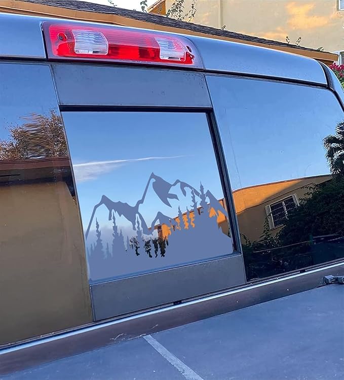 Xinghe for Dodge Ram 2009 to 2024, American Flag Decals Stickers for Truck Back Middle Window, Matte Black USA Flag Decal for Truck Back Sliding Window (Matte Black Mountain)