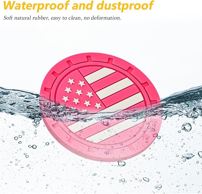 Osilly Car Cup Holder Coasters, 4 Pack American Flag Insert Car Cup Coaster, 2.75 Inch PVC Anti Slip Shockproof Embedded Drink Mat, Car Interior Decoration Accessories for SUV, Truck(Rose Red)