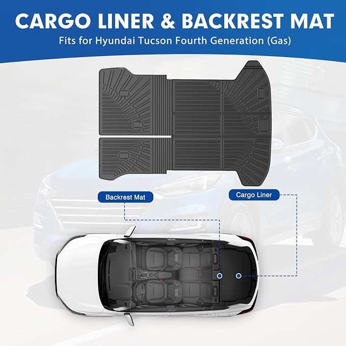 Mixsuper Cargo Liner for Hyundai Tucson 2022-2025 2026 Gas (Non for Hybrid& Plug-in Hybrid), All Weather Trunk Mat Backrest Mat TPE Back Seat Cover Protector for Tucson Accessories