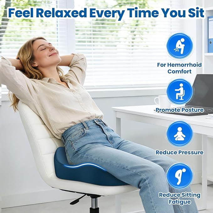 SweetSlubr Large Donut Pillow Seat Cushion for Hemorrhoid Discomfort&Tailbone Pressure, Office Chair Cushion for Long Sitting, Ergonomic Coccyx Pillow for Postpartum Pregnancy, Lifting Cushions, Blue