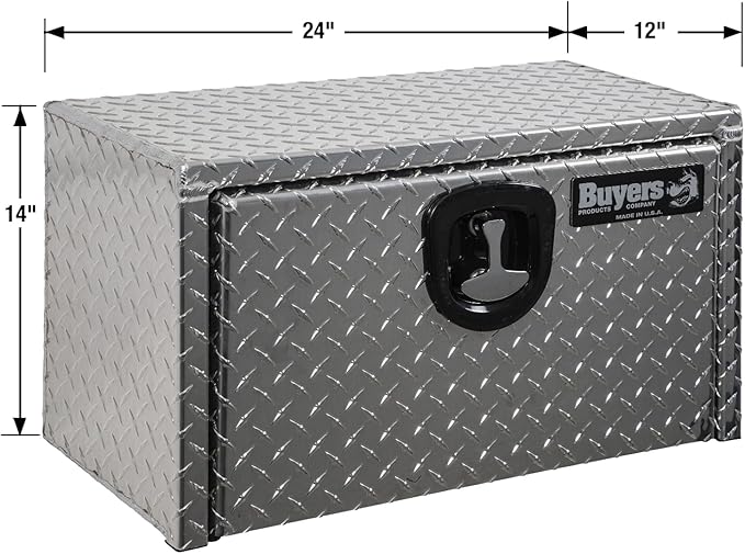 Buyers Products 1705150 Diamond Tread Aluminum Underbody Truck Tool Box, 14 x 12 x 24, Made in USA, .100 in. Thick, Corrosion Resistant, Locking Compression Latch, Secure Storage for Work Trucks