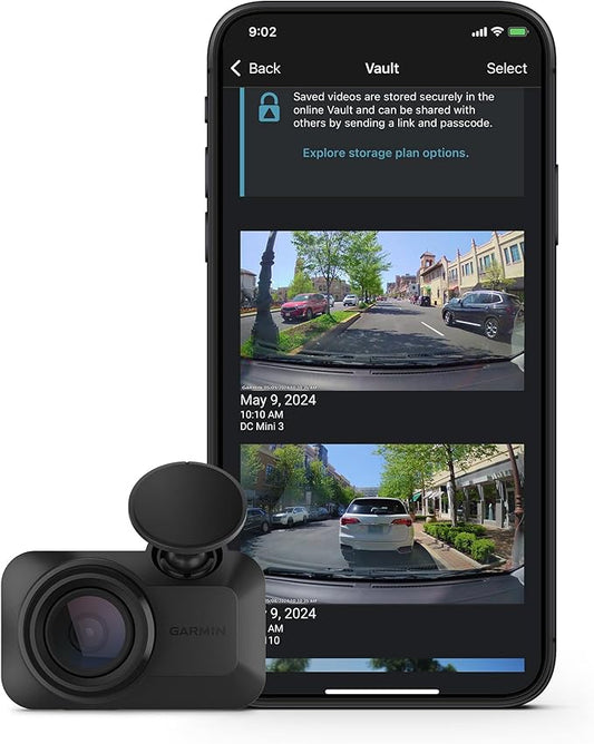 Garmin Dash Cam™ Mini 3, Ultracompact 1080p HD Dash Cam with a 140-degree Field of View, Built in Clarity™ Polarizer, Voice Controlled, Automatic Recording (Renewed)