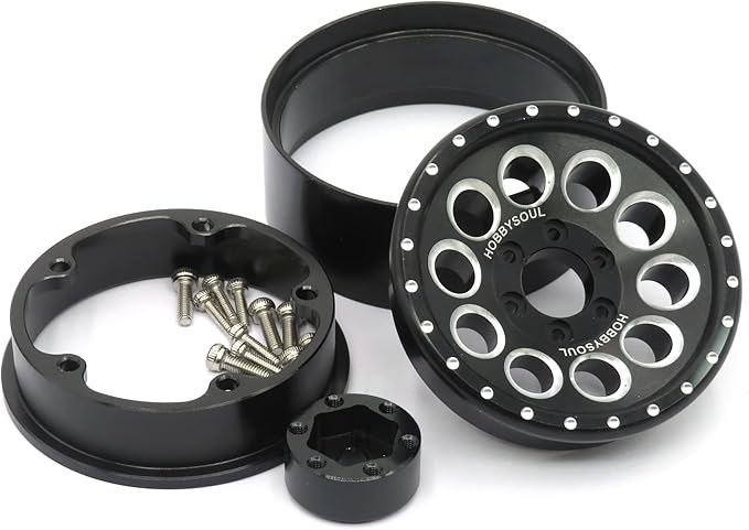 HOBBYSOUL 1.9 Beadlock Wheels and Tires Set 120mm Soft Sticky Mud slingers 1.9 Tires Wheels Black Rims for 1/10 rc Crawler Traxxas TRX4 Axial SCX10, (4 Pack)