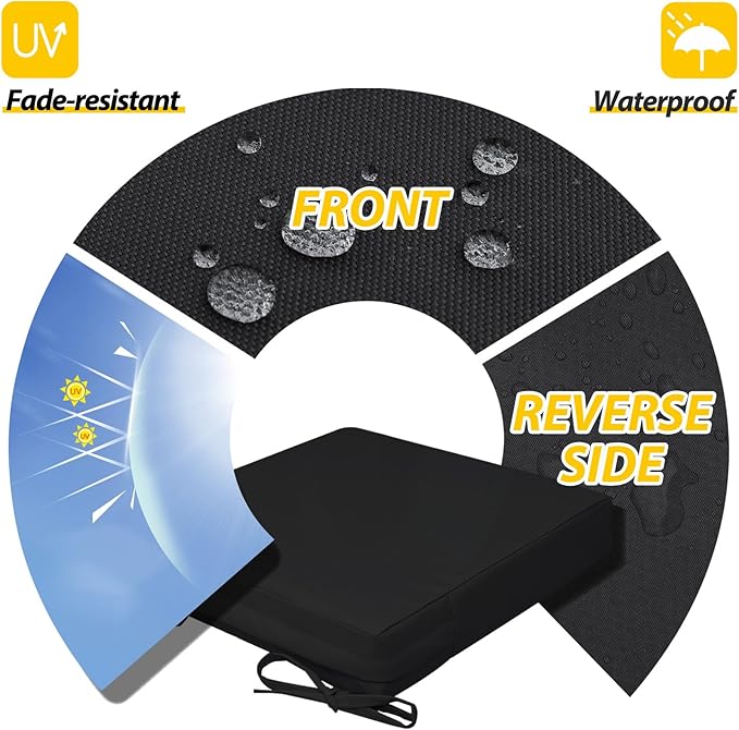 AAAAAcessories Outdoor Seat Cushions for Chairs, Waterproof, Fade-Resistant, 21" x 21" x 3", Patio Furniture Replacement Cushions, Set of 2, Charcoal Black