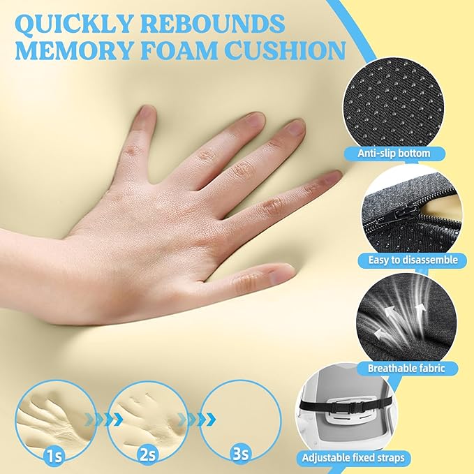 3-in-1 Memory Foam Seat Cushion & Headrest Pillow with Lumbar Support L-Shaped Ergonomic Driver Seat Cushions Design for Sciatica and Tailbone Pain Relief Comfort for Car,Truck,Chair