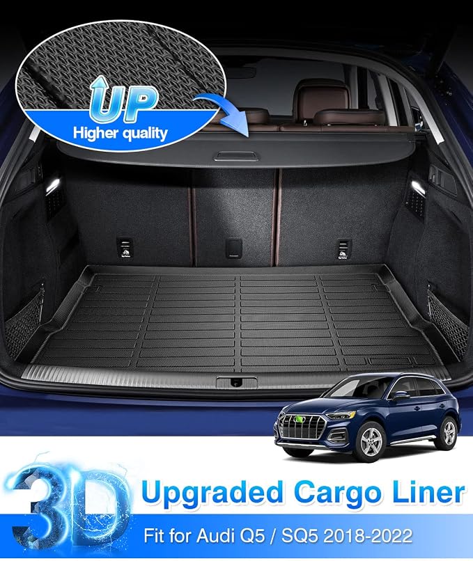 Cartist Cargo Liner Compatible with 2018-2023 2024 2025 Audi Q5 / SQ5 (No Hybrid Models) All Weather Trunk Mat High Side Waterproof Black TPE