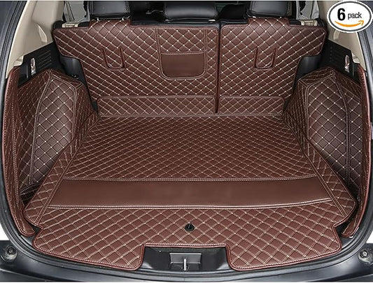Trunk Mat Cover Compatible with BMW X5 PHEV 2019-Current Back Seat Cover & Cargo Liner & High Side Mats Heavy Duty Leather Mat - Coffee
