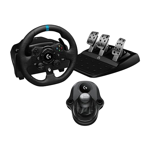 Logitech G923 Racing Wheel and Pedals, TRUEFORCE Force Feedback, Real Leather + Logitech G Driving Force Shifter - Xbox X|S, Xbox One, PC, Mac - Black