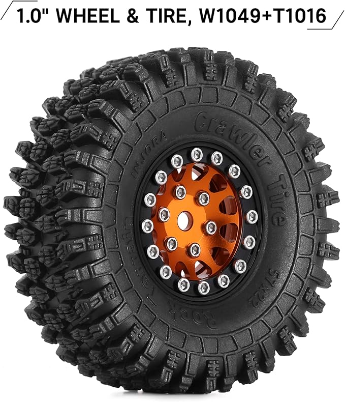 INJORA 1.0 Beadlock Wheel S5 Super Soft Sticky Crawler Tires for TRX4M Axial AX24 SCX24 FCX24 Enduro24 Upgrade, 57 * 22mm(Gold)