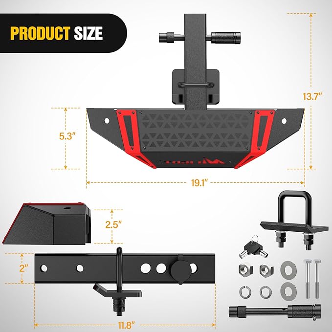 Nilight Hitch Step with Whip Mount Holes 2" Receiver Upgraded Textured Black Anti-Slip Step Bar Rear Bumper Guard Protector Includes Hitch Lock & U-Bolts Universal Fit for Trucks SUV Car Van