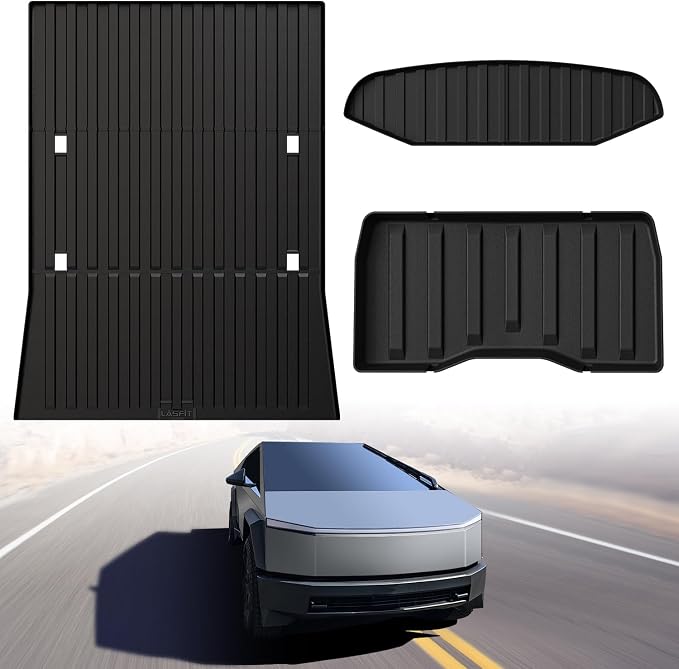 LASFIT Truck Bed Mat for Tesla Cybertruck 2024-2026 6FT Bed Liner Car Accessories, Custom Fit TPE All Weather Pickup Cargo Liner Frunk Rear Sub Trunk Mat Set 3PCS