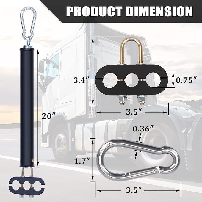 CheeMuii 20" Single Tender Spring Kit Heavy Duty ABS Air Line Hose Tracker Tender Kit with 3 Hose Holders for Semi Truck Trailer Tractor