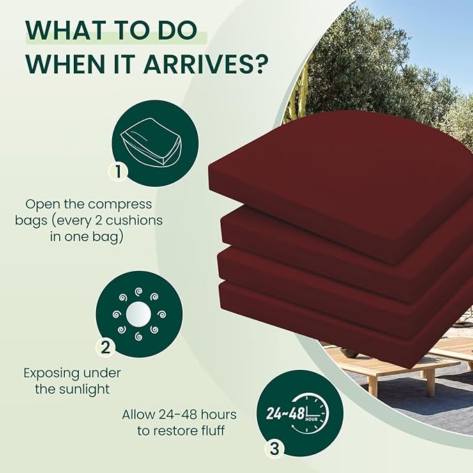 HARBOREST Outdoor Chair Cushions Set of 4, Water Resistant Patio Chair Cushions with Ties, Outdoor Seat Cushions for Patio Furniture, 17"x16"x2", Burgundy