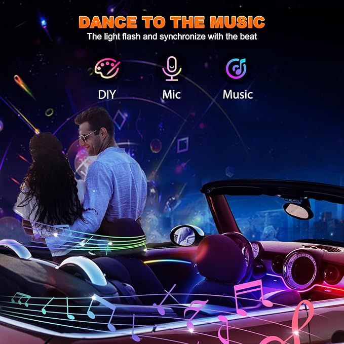Jushope Interior Car LED Strip Lights, Acrylic LED Lights for Car with Dynamic Dreamcolor Chasing, Ambient Lighting Kits Music Sync Wireless APP and RF Remote Control (43.5+14.5'')